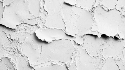 Fototapeta premium Textured white wall with cracks and peeling paint highlighting age and wear