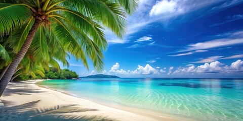 Sandy beach with crystal clear blue water and palm trees in the background, beach, sandy, paradise, tropical, ocean, sea
