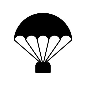 Parachute with box icon isolated on white background.