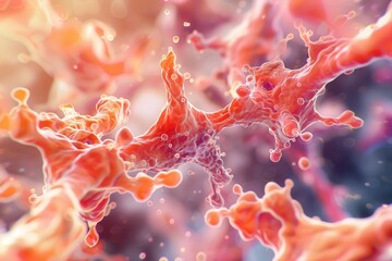 Vector illustration of Rheumatoid Arthritis cells, showcasing the intricate structures and interactions of immune cells in joint inflammation and disease progression.