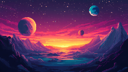Pixel art space background - generative ai. Pixel Art. Illustration