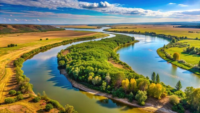 Scenic view of the confluence of Zeya and Selemdzha rivers, rivers, confluence, landscape, nature, water, scenery, mountains