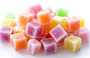 Colorful gummy candies on a white background 