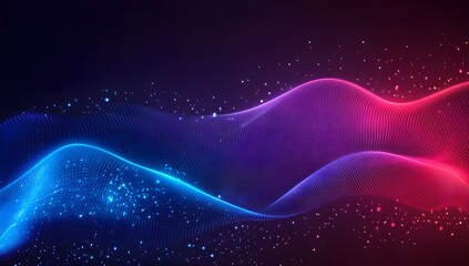 Abstract neon background with blue and red glowing lines on a dark purple backdrop