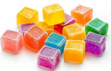 Colorful gummy candies on a white background 