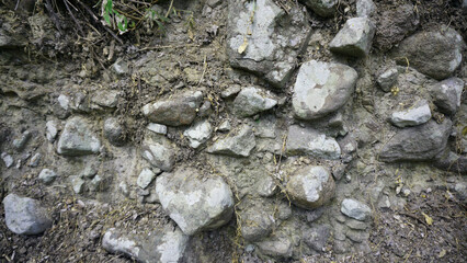 Old stone wall texture background, close-up of stone wall.