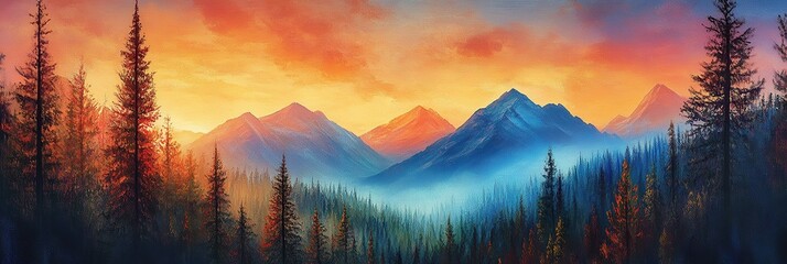 A breathtaking sunset over the mountain range, casting vibrant hues across the sky