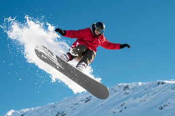 Snowboarder Jumping Against a Blue Sky.generative AI