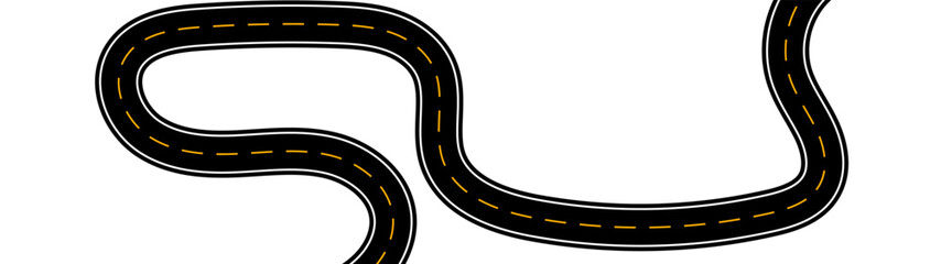 Horizontal asphalt road template. Winding road. Journey traffic curved highway. Seamless highway marking Isolated on background. Straight and winding road road. vector illustration