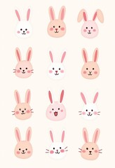 Fototapeta premium Bunny Doodle Icons: Free Downloadable Rabbit Illustrations for Personal and Commercial Use 