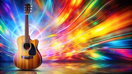 Fototapeta premium of a guitar on a colorful abstract background, music, instrument, strings, acoustic, electric, melody, sound
