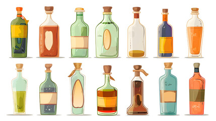 Vintage Glass Bottle with Elegant Vessel Labels - Flat Vector Illustration , Transparent Background