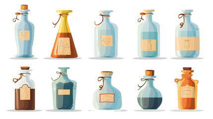 Glass Bottle with Vintage Vessel Labels - Flat Vector Illustration , Transparent Background