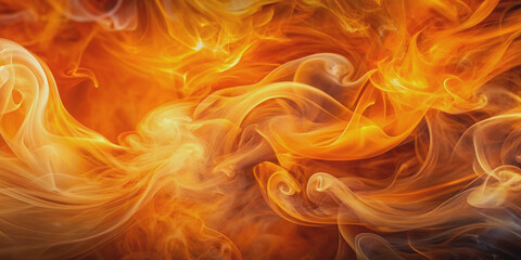 Fototapeta premium Vibrant orange smoke swirls and curls, creating a mesmerizing abstract background with soft, feathery edges and warm, golden tones, evoking a sense of energy and movement.