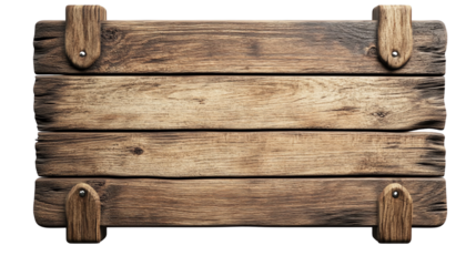 A rustic wooden signboard with a weathered finish, perfect for decoration or signage in a cozy environment, Transparent background.
