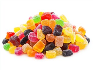 Colorful gummy candies on a white background 