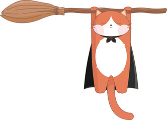 Halloween cat with witch broom