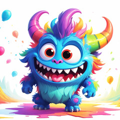 Naklejka premium Colorful cute monster painting
