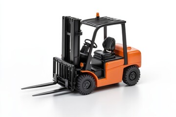 Orange forklift on a white background. This heavy-duty machinery is essential for moving and lifting heavy objects in warehouses, factories, and construction sites. The image showcases the versatility