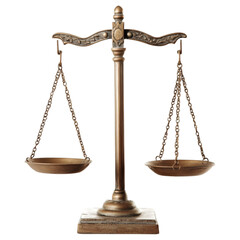 Vintage gold balance scale measure or law justice symbol Lawyers on white and transparent background. PNG cutout.