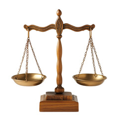 Vintage gold balance scale measure or law justice symbol Lawyers on white and transparent background. PNG cutout.