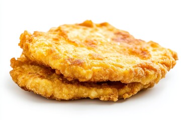 Two slices of golden-brown Jagerschnitzel, a classic German dish, ready to be enjoyed. The crispy exterior and juicy interior are sure to satisfy.