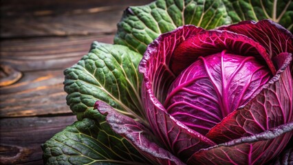 Obraz premium Close-up shot of red cabbage with large, textured old leaves , red cabbage, vegetable, healthy, organic, fresh, vibrant