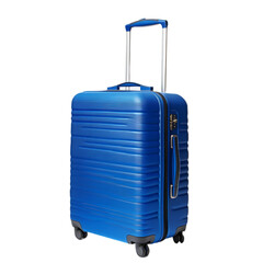 A suitcase with wheels and a handle on transparent and white background. PNG cutout.