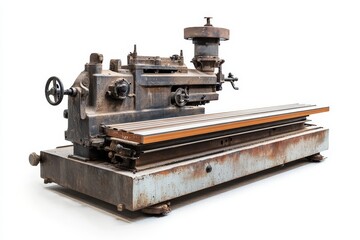 Vintage Industrial Planer Machine - A close-up view of an old industrial planer machine, showcasing its powerful build and intricate details.