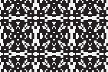 Fototapeta premium Vector monochrome ornamental pattern in ethnic style. Traditional folk motif. Abstract geometric seamless texture with floral shapes, grid,