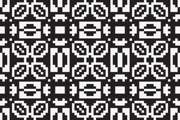 Fototapeta premium Vector monochrome ornamental pattern in ethnic style. Traditional folk motif. Abstract geometric seamless texture with floral shapes, grid,