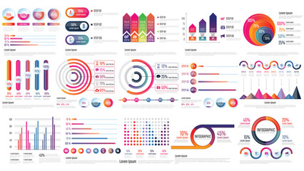 Infographic Data Visualization Editable Template. Containing chart, diagram, analytics, report, info, flow, map, dasboard and more. Editable stroke. Vector Illustration