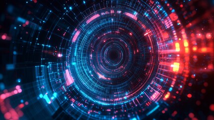 Fototapeta premium Abstract Futuristic Tunnel of Red and Blue Glowing Lines