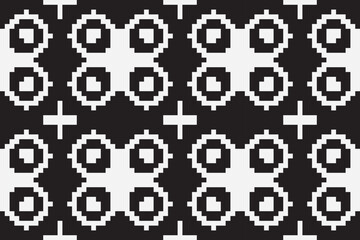 Vector monochrome ornamental pattern in ethnic style. Traditional folk motif. Abstract geometric seamless texture with floral shapes, grid,