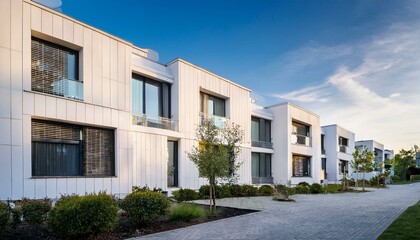 White contemporary townhouse architecture building city.