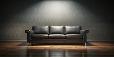 Dark couch in an empty living room , minimalistic, interior design, home decor, furniture, modern, luxury, comfortable