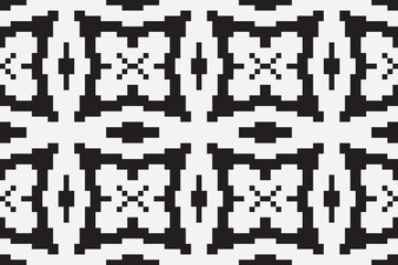 Vector monochrome ornamental pattern in ethnic style. Traditional folk motif. Abstract geometric seamless texture with floral shapes, grid,