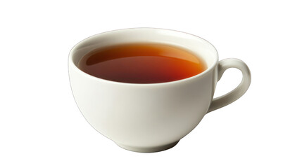 side view of a simple white ceramic cup filled with herbal tea transparant background