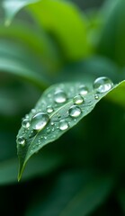 Fototapeta premium Close-Up of Dew Drops on a Leaf for Phone Wallpaper.