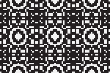 Fototapeta premium Vector monochrome ornamental pattern in ethnic style. Traditional folk motif. Abstract geometric seamless texture with floral shapes, grid,