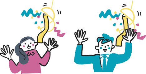 くす玉を割ってお祝いしている男女　セットのストックイラスト素材
