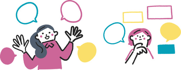 情報収集する二人の女性　セットのストックイラスト素材
