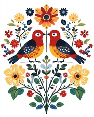 Floral Bouquet with Two Birds