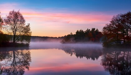 Obraz premium 夜明けの静かな湖Calm Lake at Dawn