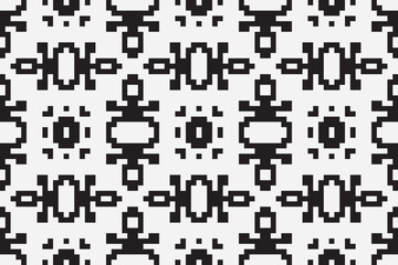 Fototapeta premium Vector monochrome ornamental pattern in ethnic style. Traditional folk motif. Abstract geometric seamless texture with floral shapes, grid,