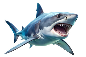 Great white shark with open mouth and sharp teeth isolated on white