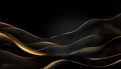 Black background with golden waves, elegant and sophisticated,