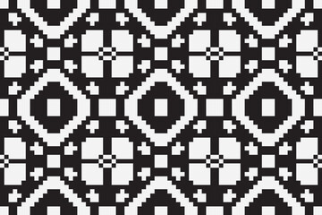 Vector monochrome ornamental pattern in ethnic style. Traditional folk motif. Abstract geometric seamless texture with floral shapes, grid,