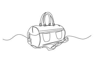 One continuous line drawing fitness bag. Sport bag in single line illustration.