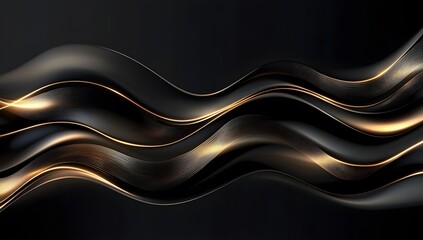 Black background with golden waves, elegant and sophisticated,